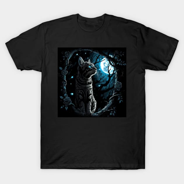 Bengal Cat And The Moon T-Shirt by Enchanted Reverie